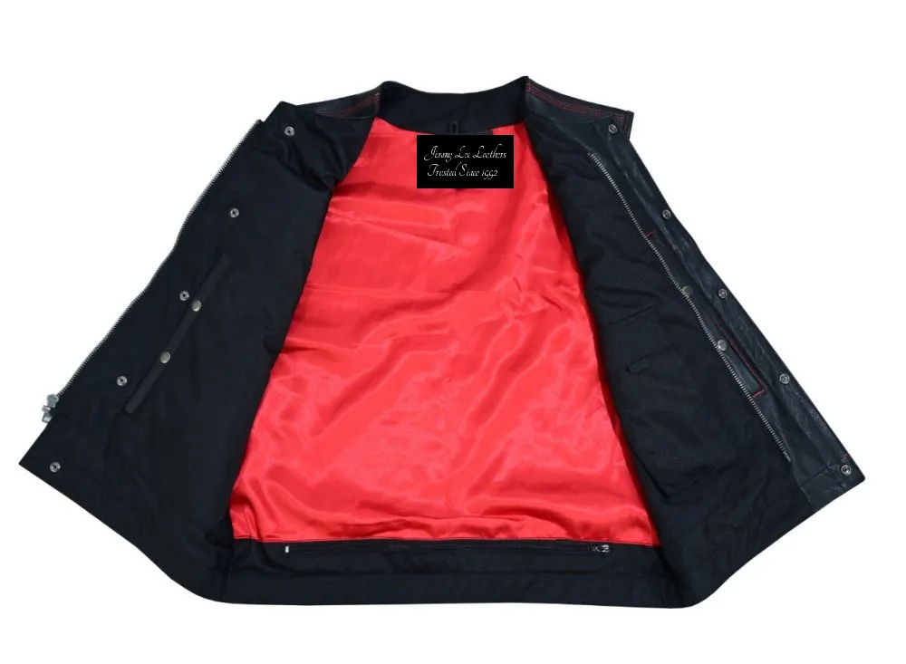 Riders Triple Red Thread Club Vest, Concealed Gun Pockets, Red Lining by Jimmy Lee Leathers