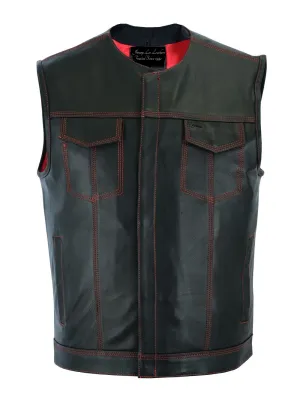 Riders Triple Red Thread Club Vest, Concealed Gun Pockets, Red Lining by Jimmy Lee Leathers