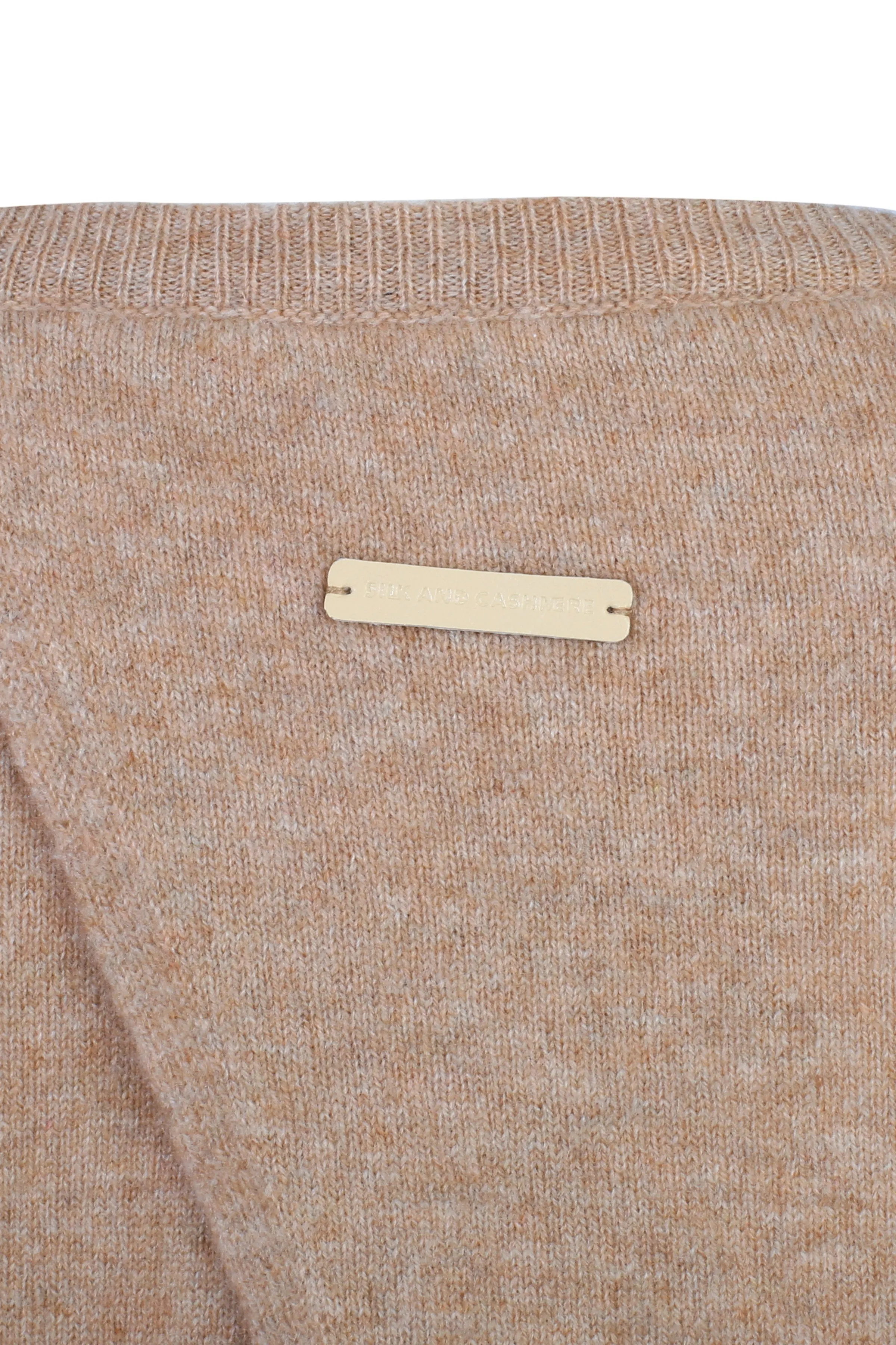 Sand Beige Cashmere Wool Romy Crew Neck Women's Sweater with Low-cut Back Detail