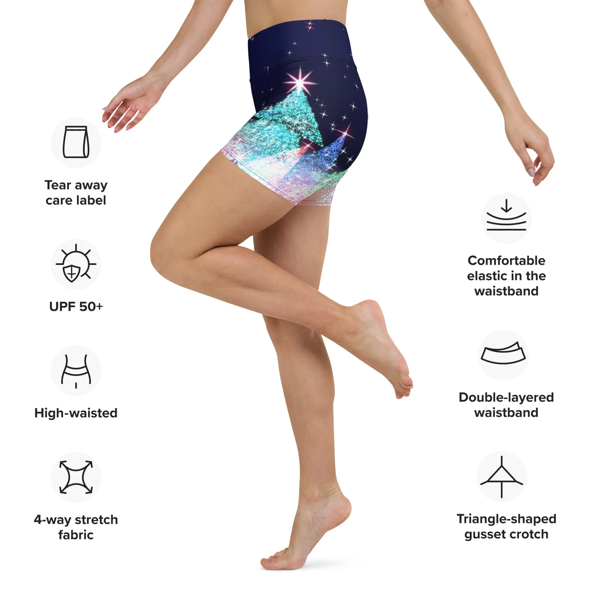 Shimmery Christmas Tree Print Yoga Shorts