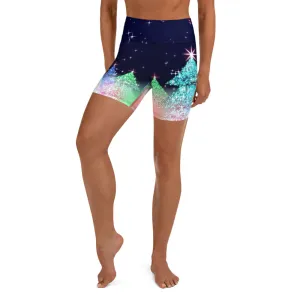 Shimmery Christmas Tree Print Yoga Shorts