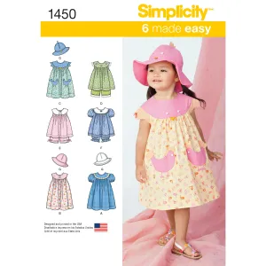 Simplicity Pattern 1450 Toddlers' Dress, Top, Panties and Hat