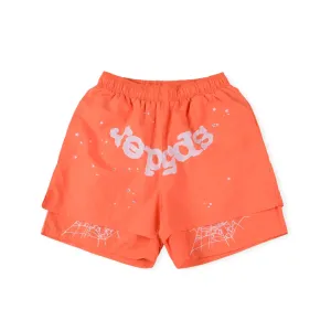 Sp5der 55555 Worldwide 5555 Logo Printed Shorts Peach