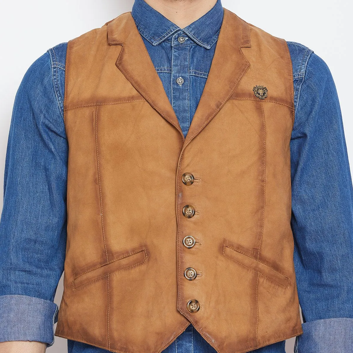 Tan Leather Cowboy Look Vests By Brune & Bareskin