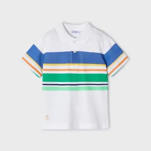 WHITE AND MULTI-COLOUR STRIPED SHORT SLEEVE POLO