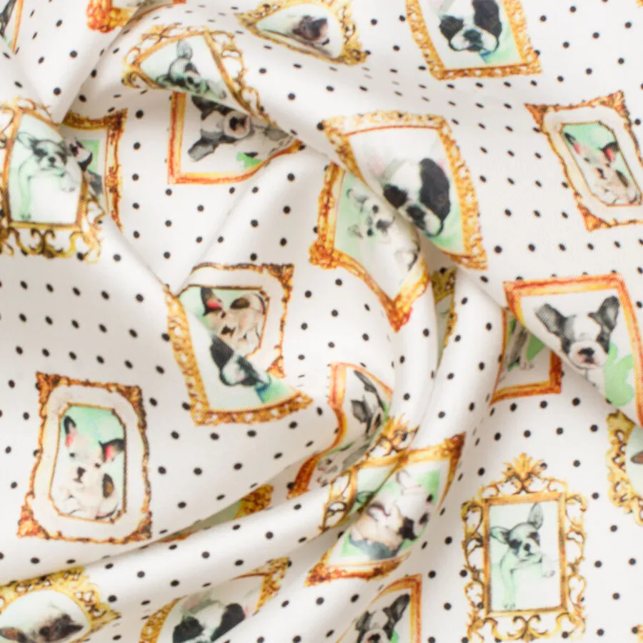 White 'Framed Dogs' Printed Silk Twill