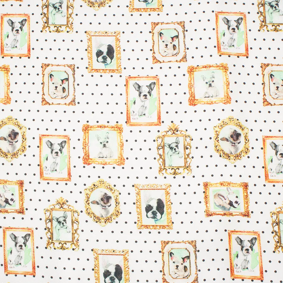 White 'Framed Dogs' Printed Silk Twill