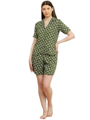 Women Night Suit Set Blue Printed (Size-2XL) (Color-GREEN)