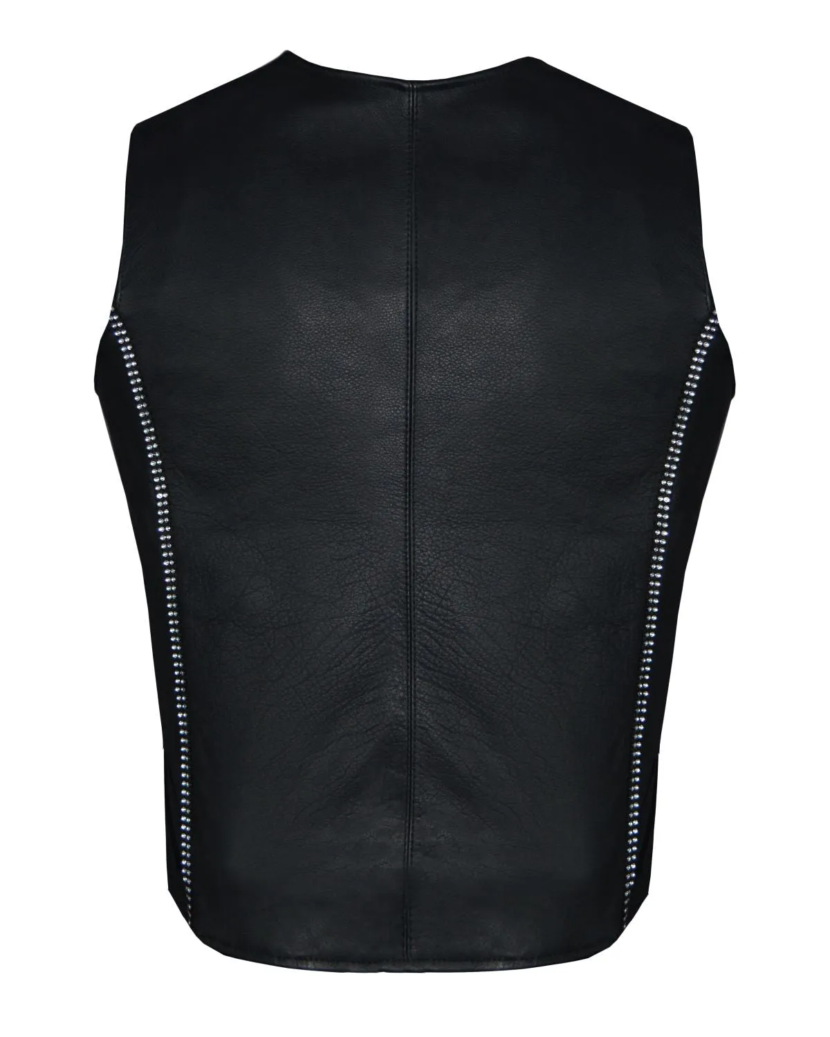 Women Zipper Front Vest with Bling, Side Zipper, Conceal Carry Pockets, Naked Cowhide Leather