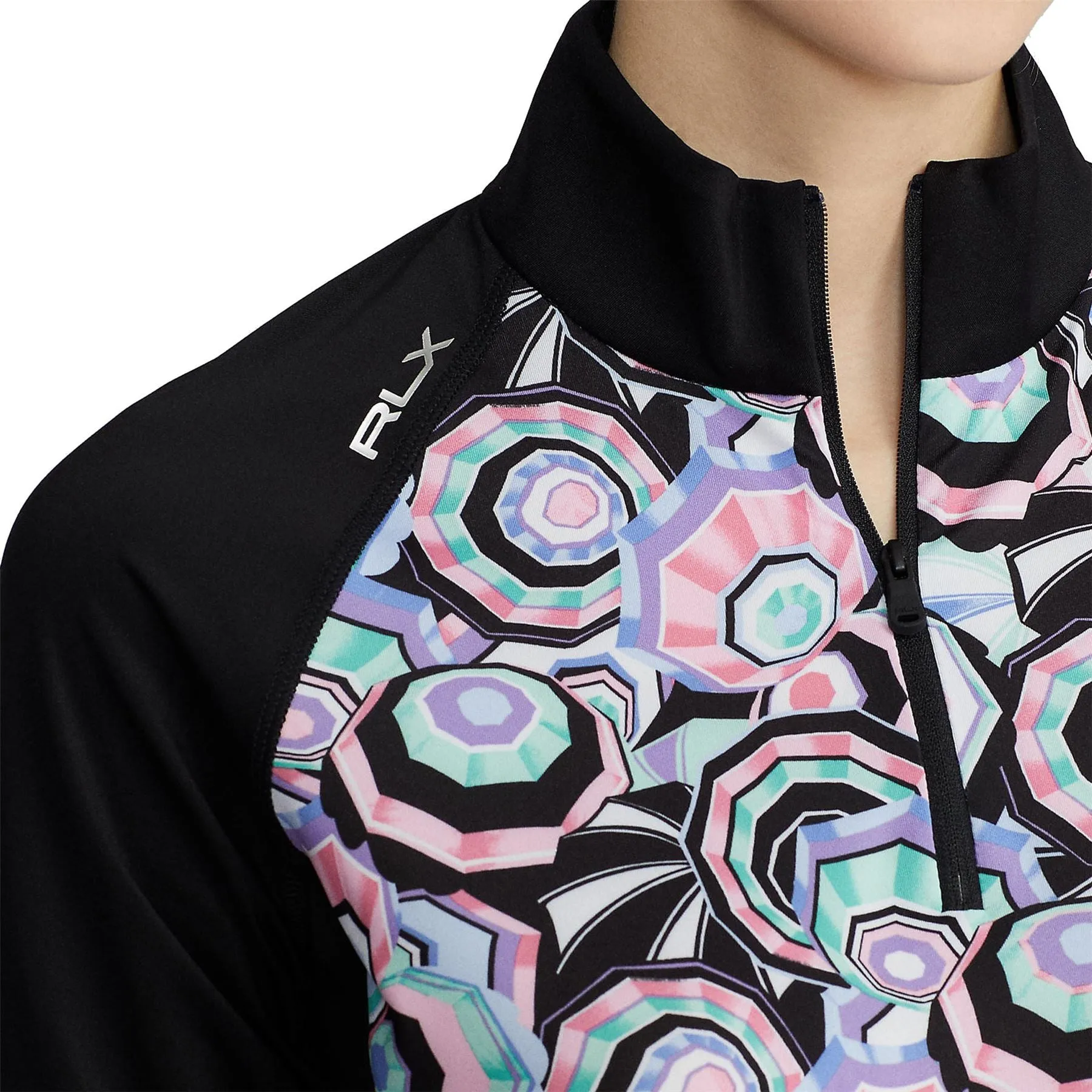 Womens Print Performance Jersey Quarter-Zip Polo Black Multi - SU22