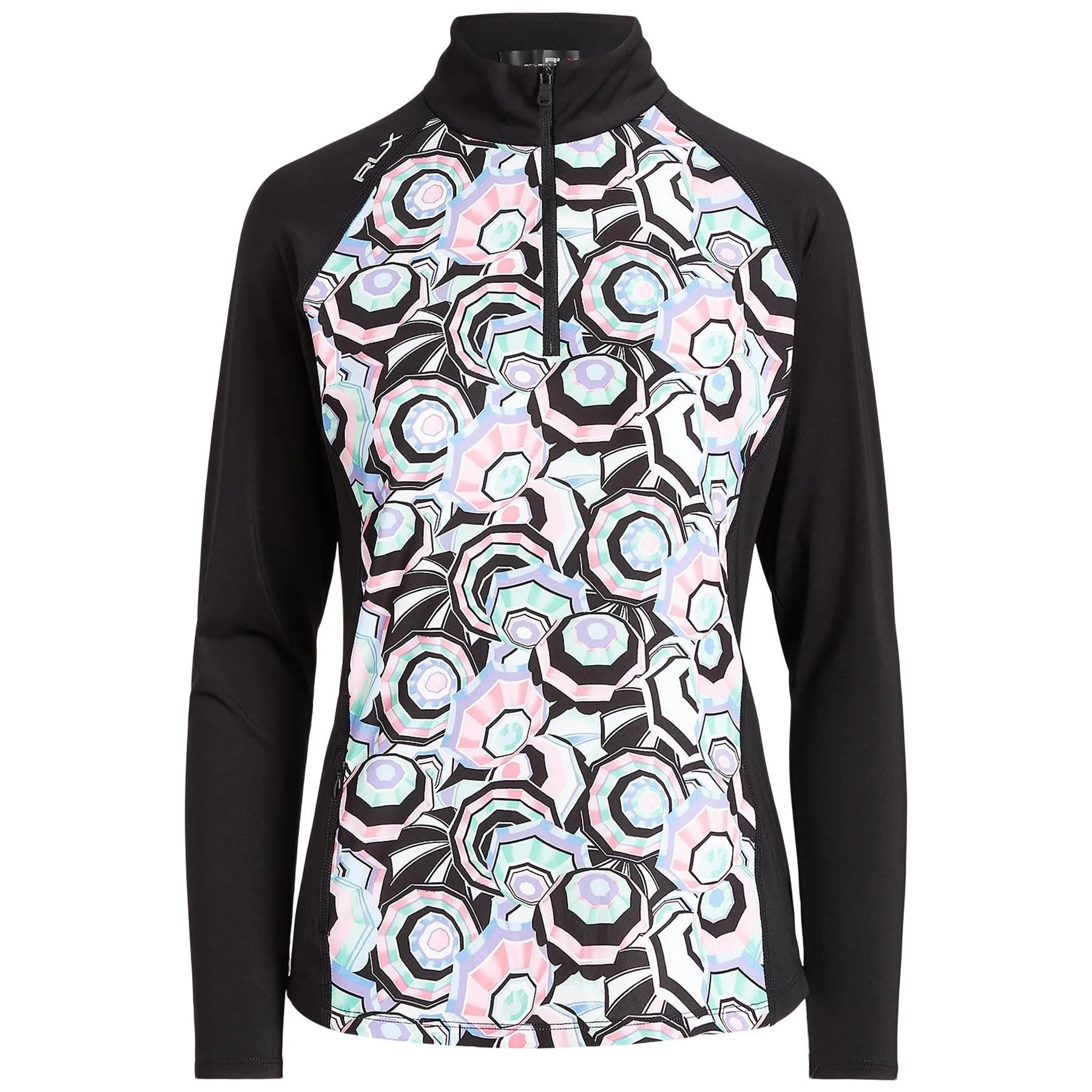 Womens Print Performance Jersey Quarter-Zip Polo Black Multi - SU22