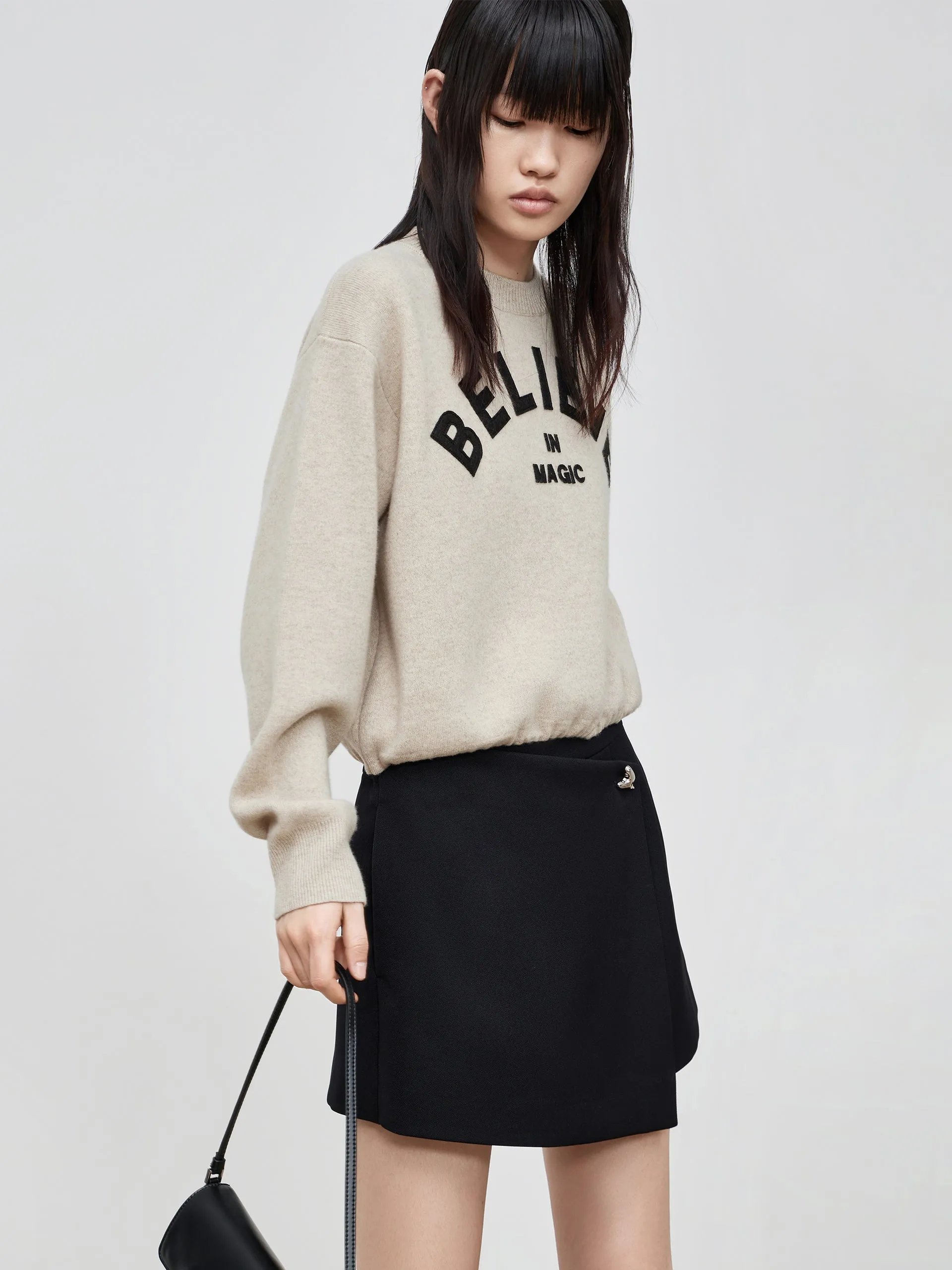 Wool Blend Letter Pattern Pullover