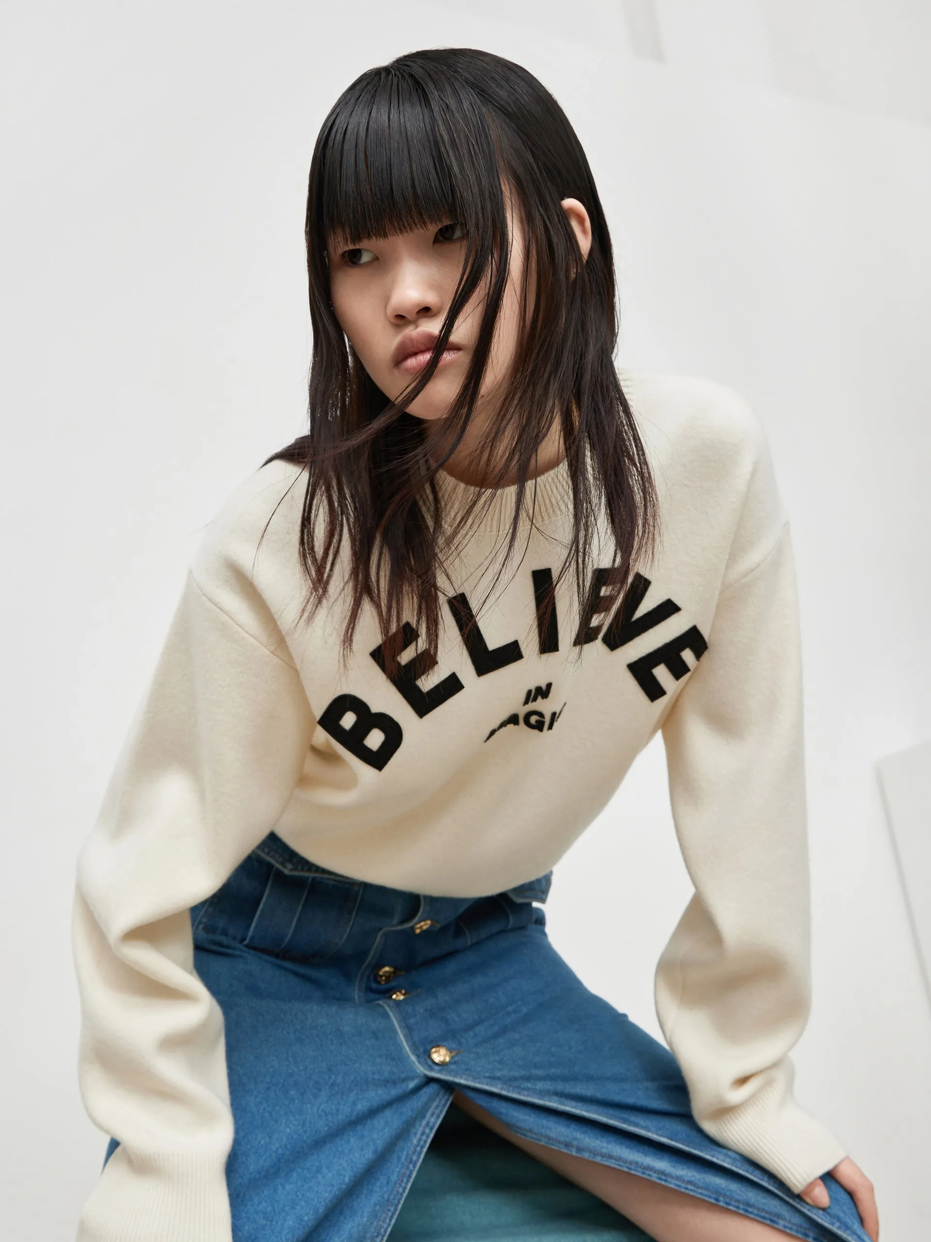 Wool Blend Letter Pattern Pullover